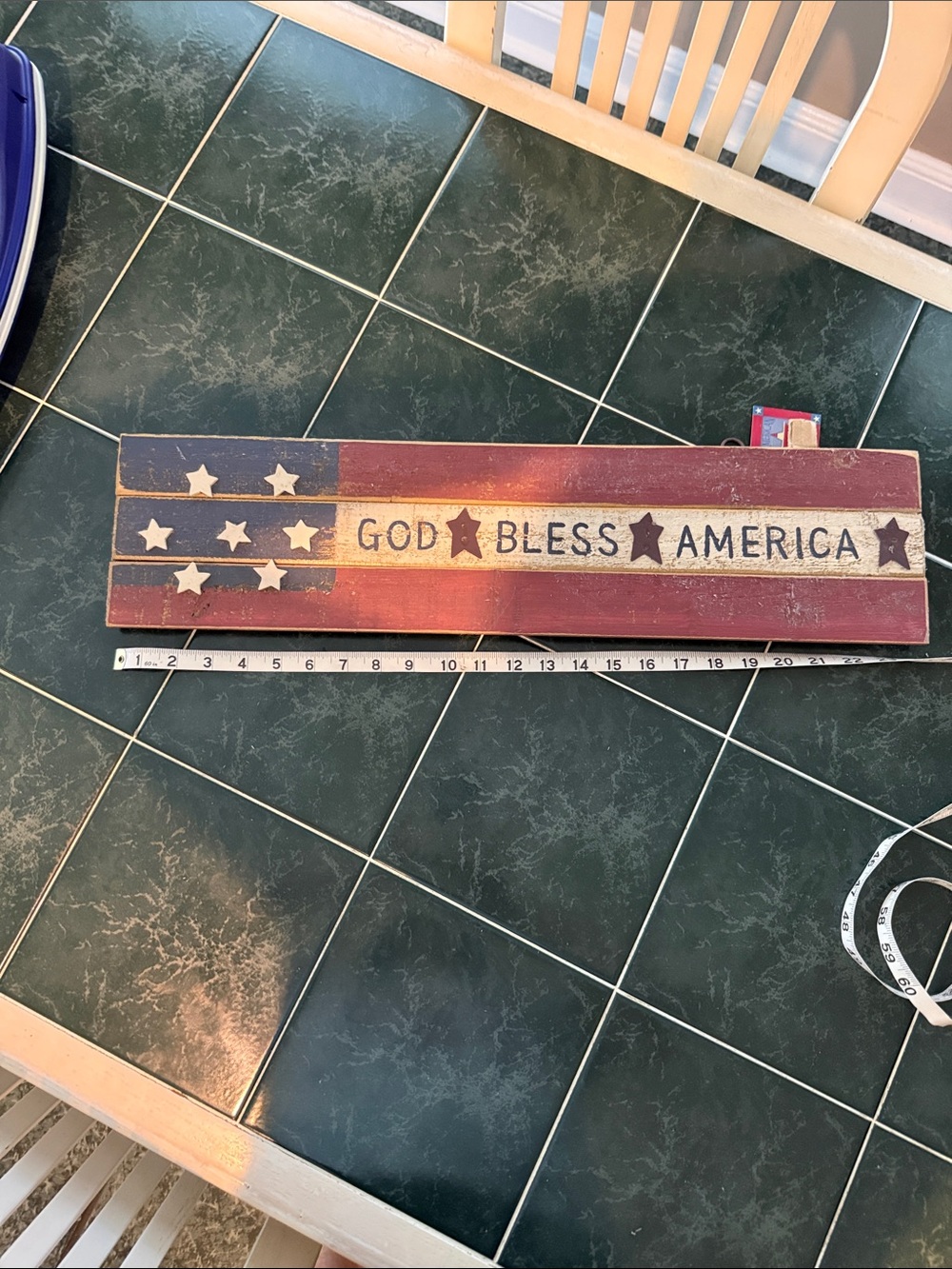 Vintage God Bless America Rustic Wooden Sign - Red, Cream, Blue new with tags